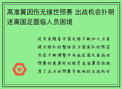 高准翼因伤无缘世预赛 出战机会扑朔迷离国足面临人员困境 高准翼因伤无缘世预赛 出战机会扑朔迷离国足面临人员困境